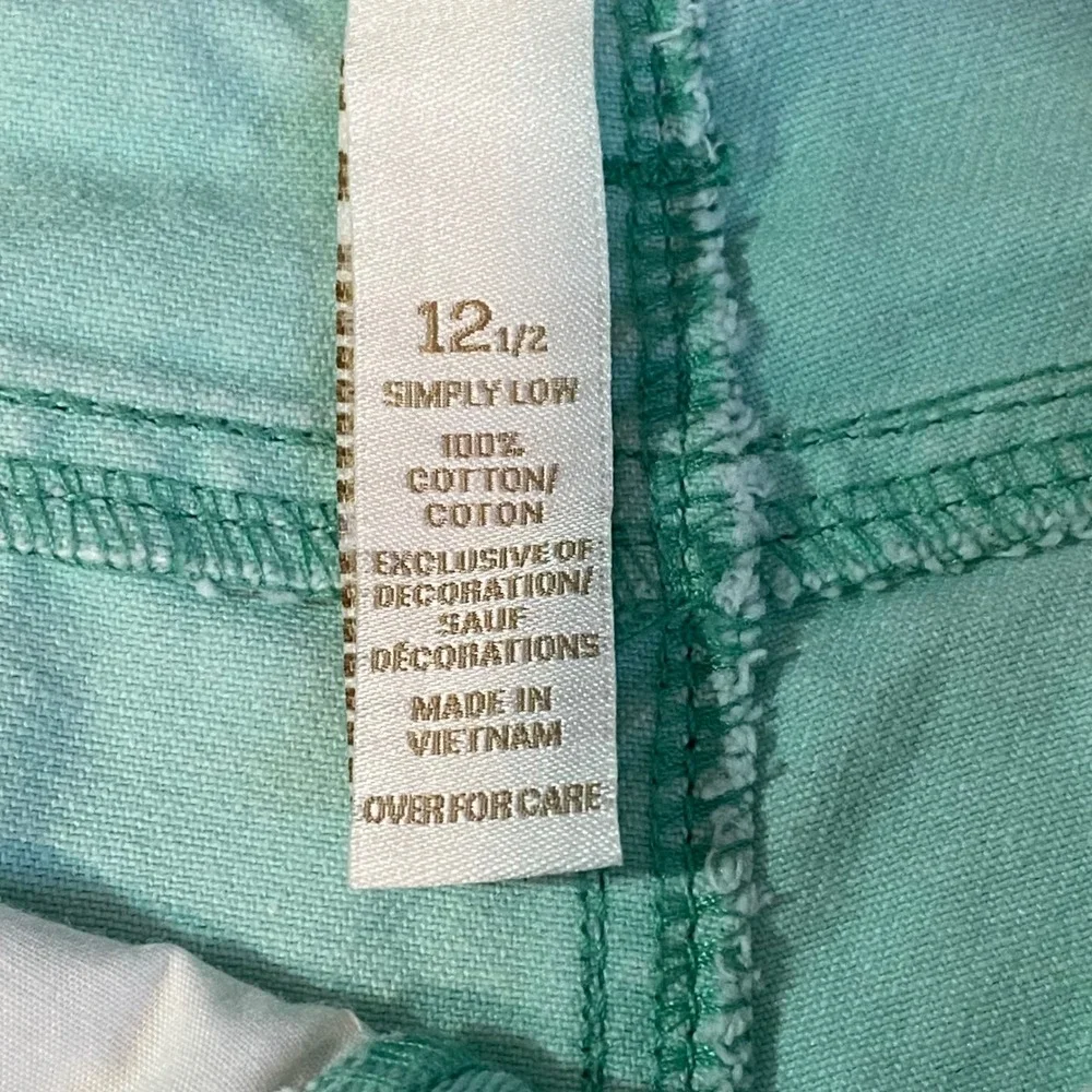 Justice Denim Shorts Kids Girls 12.5 Mint Green Frayed Raw Hem Low Rise EUC